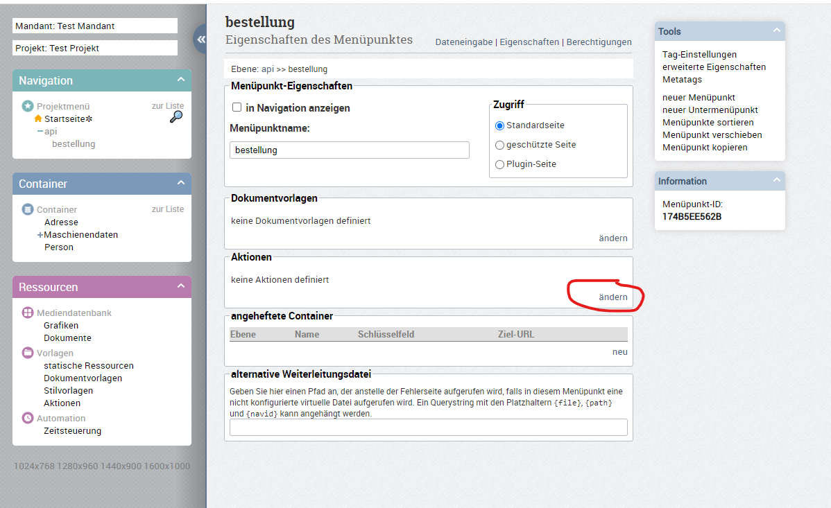 Menüpunkt erstellen